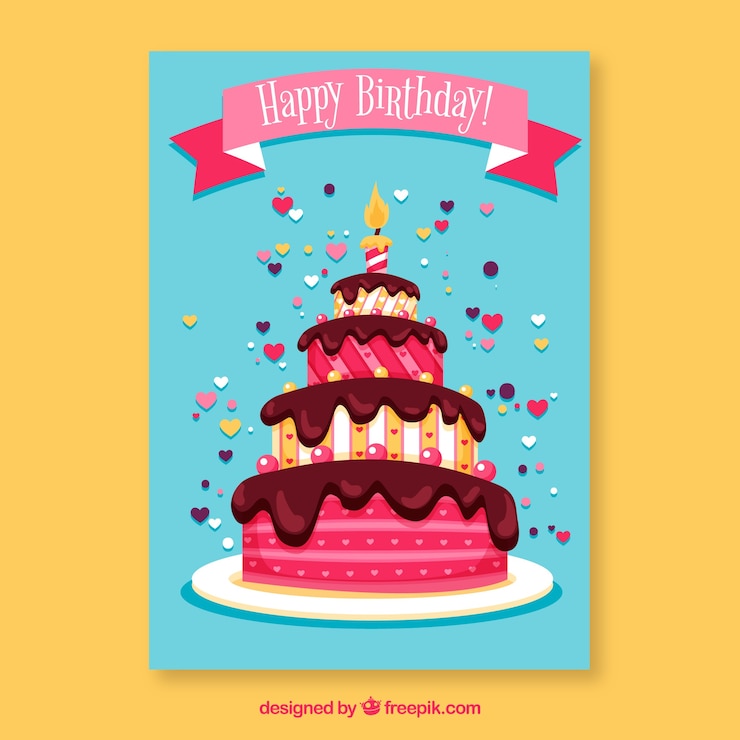 Vector gratuito tarjeta de cumpleaños con tarta en estilo hecho a mano