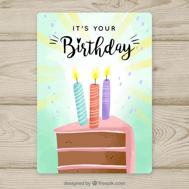 Tarjeta de cumpleaños con tarta y velas