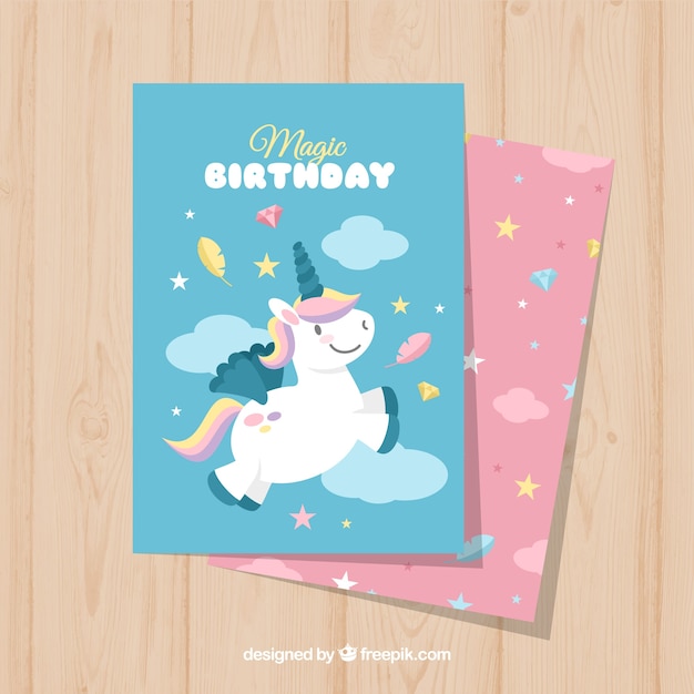 Tarjeta de cumpleaños con unicornio bonito