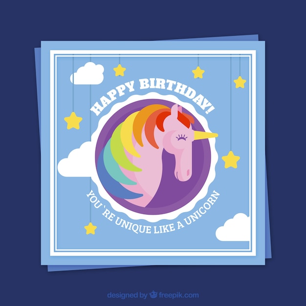Tarjeta de cumpleaños de unicornio colorido