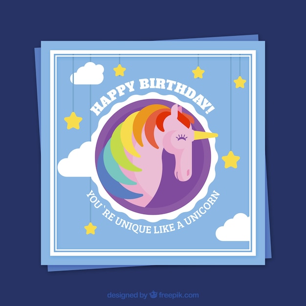 Vector gratuito tarjeta de cumpleaños de unicornio colorido