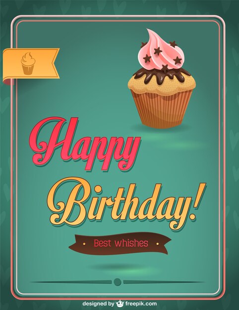 Tarjeta de cumpleaños vintage con cupcake