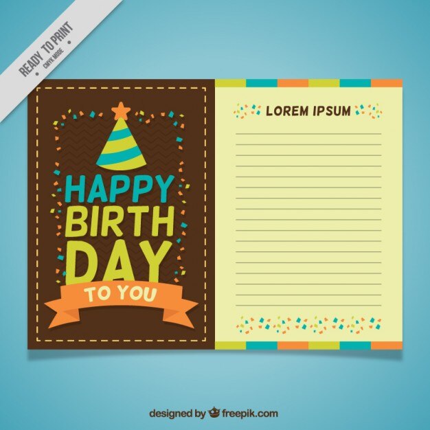 Tarjeta de cumpleaños vintage con sombrero y confeti 