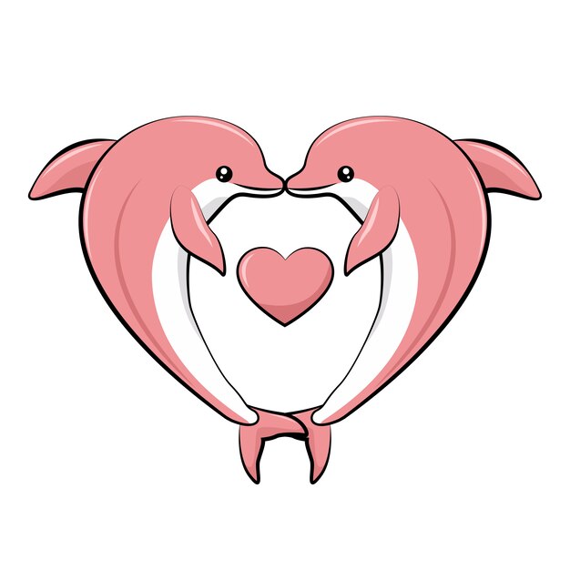 Tarjeta De Delfines En Forma De Corazon Para San Valentin Vector Premium