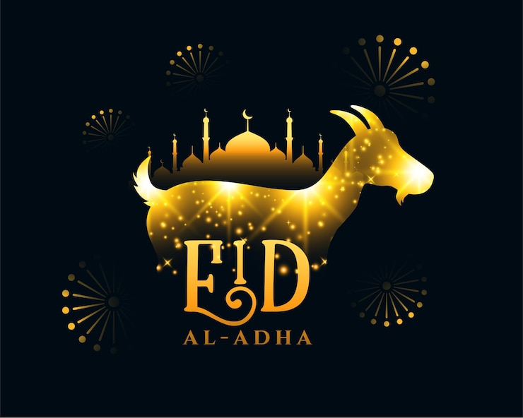 Vector gratuito tarjeta de deseos de eid al adha con chispas doradas