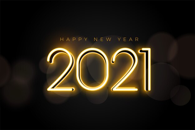 Tarjeta de deseos de neón dorado de año nuevo 2021