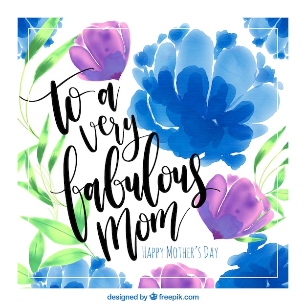 Vector gratuito tarjeta del día de la madre con flores azules y moradas