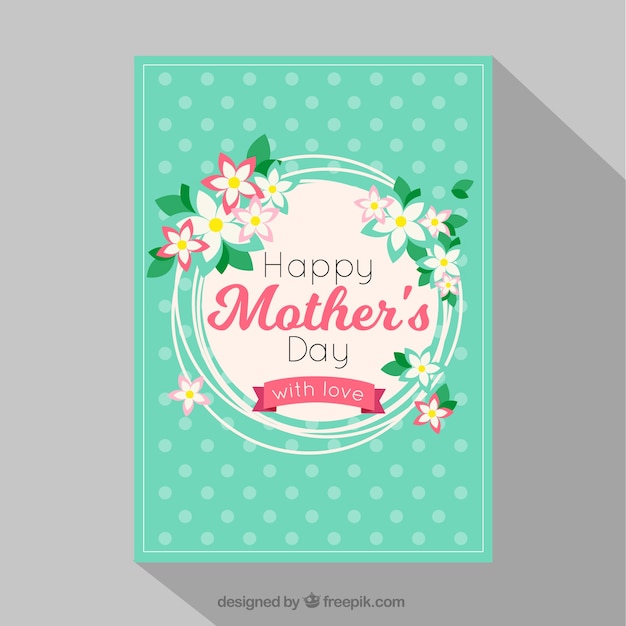 Vector gratuito tarjeta del día de la madre con puntos y decoración floral