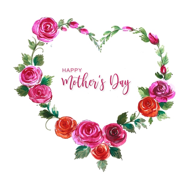 Vector gratuito tarjeta del día de las madres felices y fondo de marco de flores decorativas de corazón