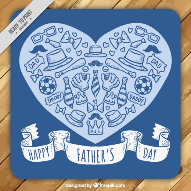 Vector gratuito tarjeta del día del padre de corazón con bocetos de elementos