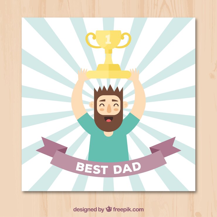 Vector gratuito tarjeta del día del padre de hombre con trofeo
