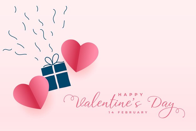 Tarjeta del día de San Valentín estilo Doodle con corazones de papel y caja de regalo