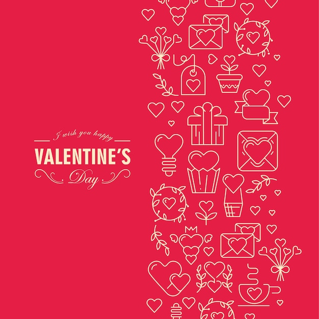 Vector gratuito tarjeta del día de san valentín original con cadena que consta de muchos elementos e ilustración de texto