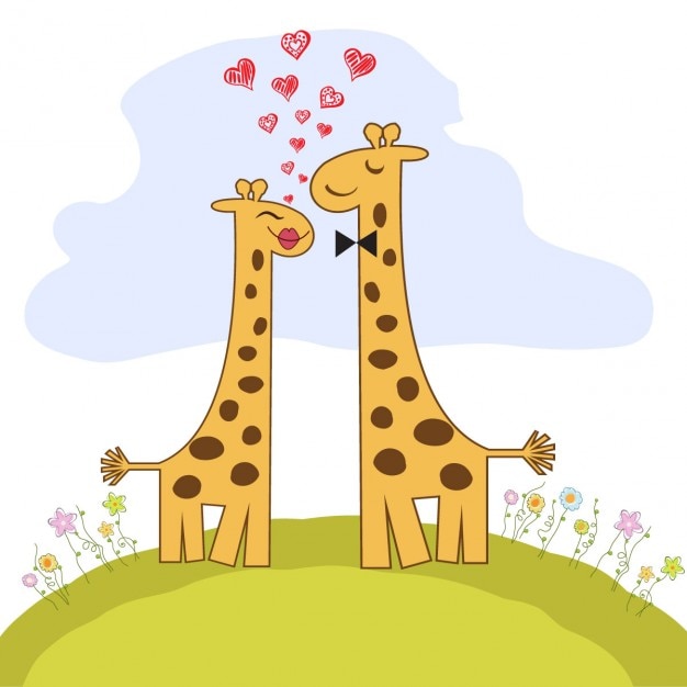 Tarjeta de Día de San Valentín con pareja de jirafas graciosas enamoradas