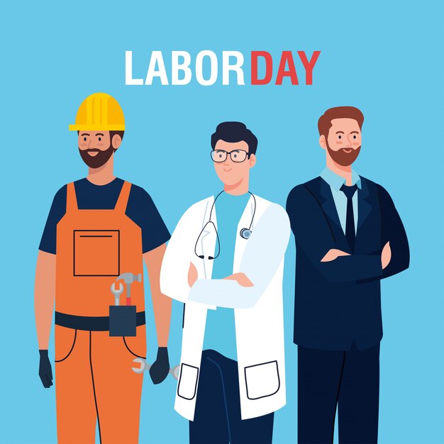 Tarjeta Del Dia Del Trabajo Con Hombres Grupo Diferente Ocupacion Ilustracion Vectorial Diseno Vector Premium