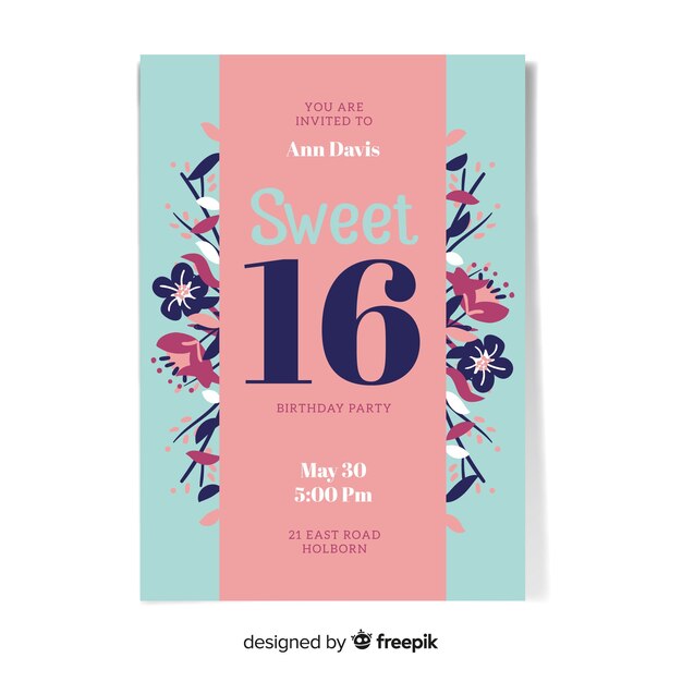 Tarjeta dieciséis cumpleaños flores
