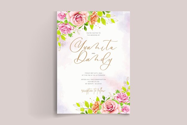 tarjeta de diseño floral y hojas de boda