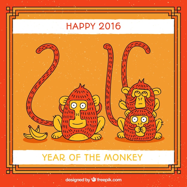 Vector gratuito tarjeta divertida de año del mono