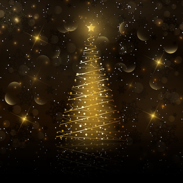 Tarjeta dorada del árbol de navidad