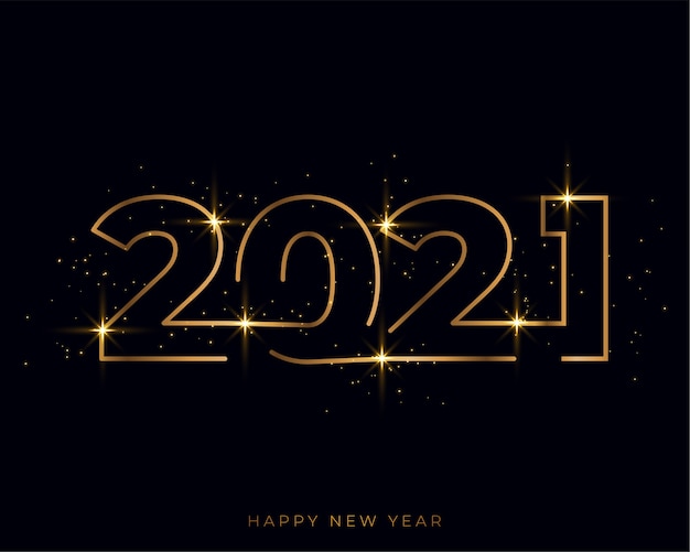 Tarjeta dorada de feliz año nuevo de estilo de línea 2021