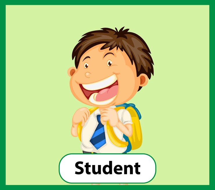 Vector gratuito tarjeta educativa de palabras en inglés de estudiante.