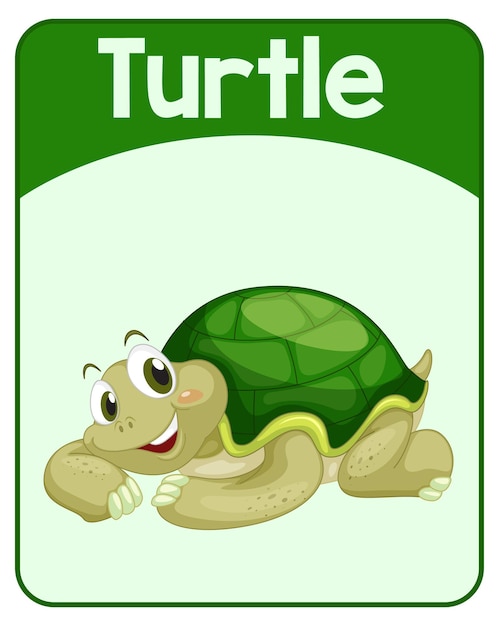 Vector gratuito tarjeta educativa de palabras en inglés de turtle