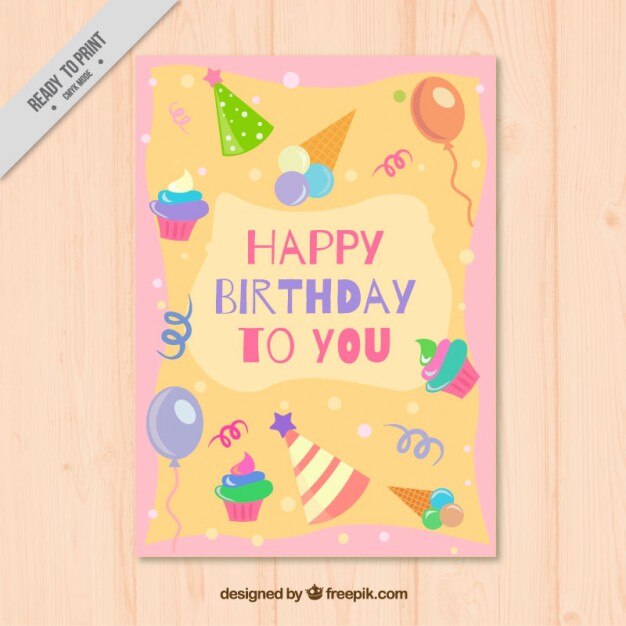 Tarjeta con elementos de cumpleaños