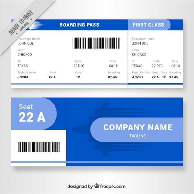 Tarjeta de embarque fantástica con detalles azules