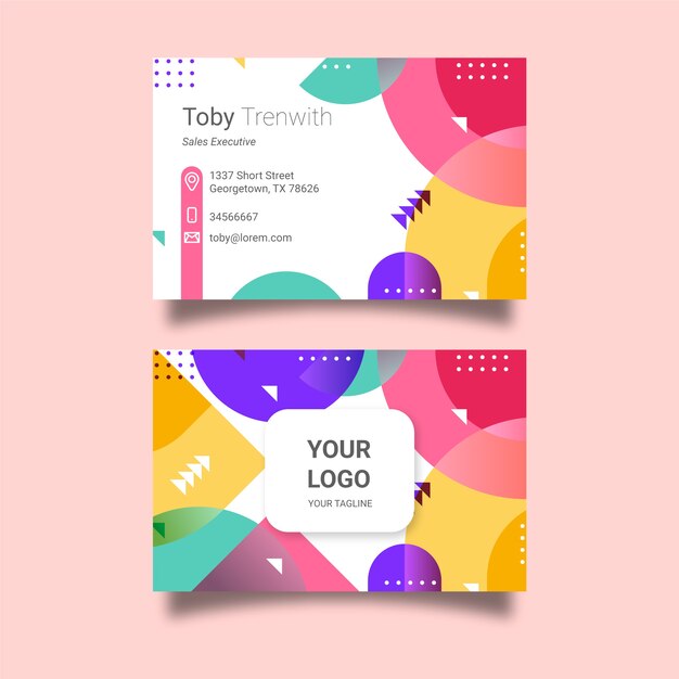 Tarjeta de empresa de estilo Memphis con formas coloridas