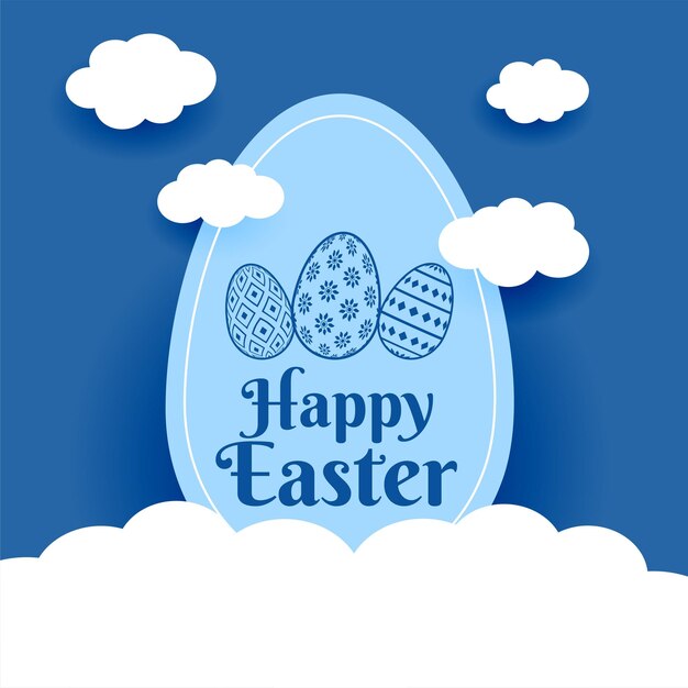 Tarjeta de estilo de papel azul del festival de pascua con nubes