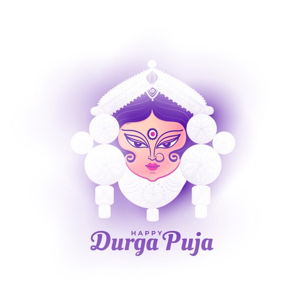 Tarjeta de evento del festival indio durga pooja con diseño de cara de la diosa durga