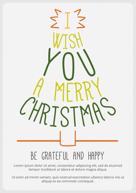 Tarjeta de felicitación con árbol de navidad hecho con letras