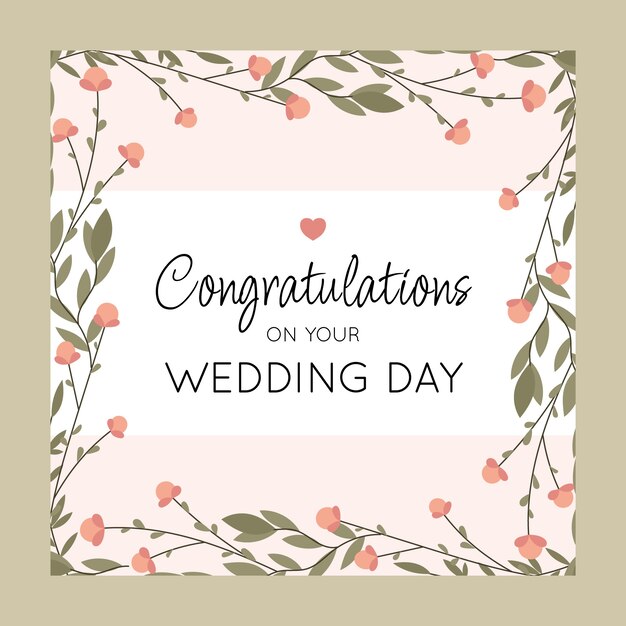 Tarjeta de felicitación de boda dibujada a mano