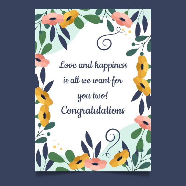 Tarjeta de felicitación de boda dibujada a mano