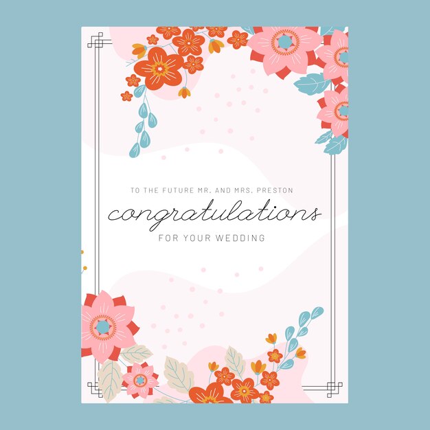 Tarjeta de felicitación de boda dibujada a mano