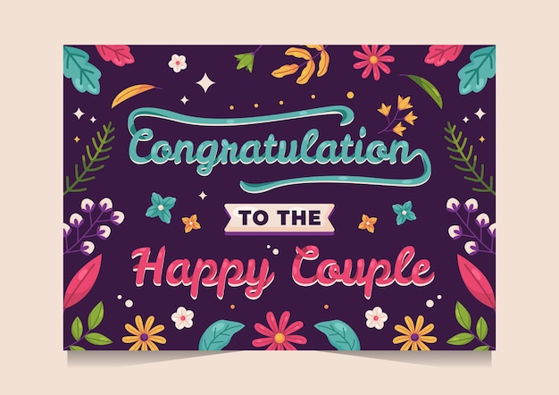 Tarjeta de felicitación de boda dibujada a mano