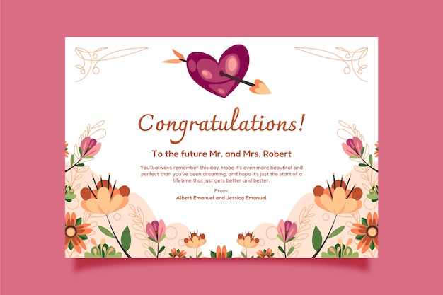 Tarjeta de felicitación de boda dibujada a mano