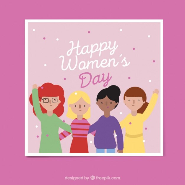 Tarjeta de felicitación bonita con cuatro mujeres sonrientes