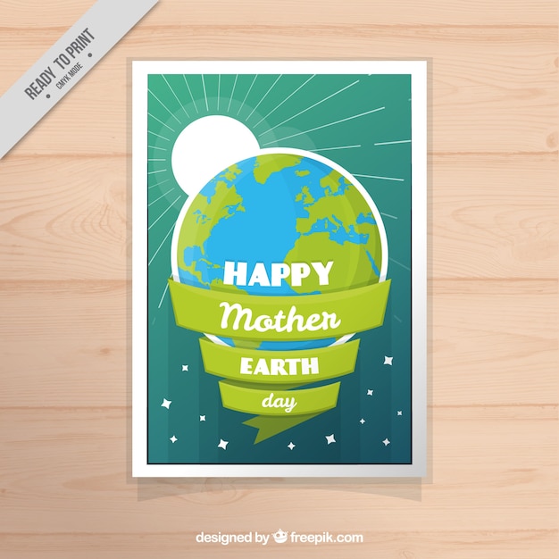 Vector gratuito tarjeta de felicitación con cinta verde decorativa para el día de la madre tierra