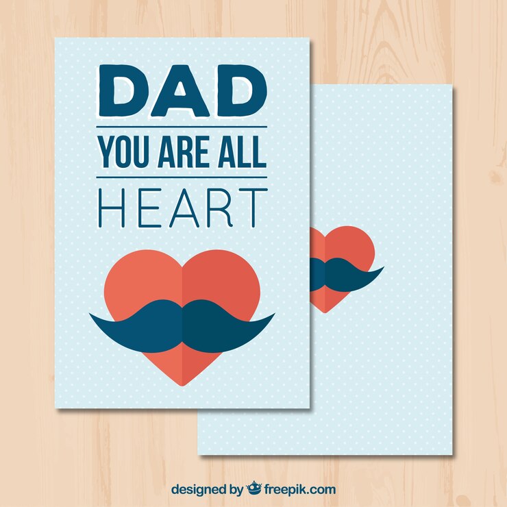 Vector gratuito tarjeta de felicitación con corazón y bigote para el día del padre