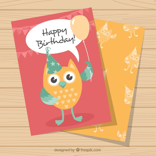 Tarjeta de felicitación de cumpleaños con búho bonito