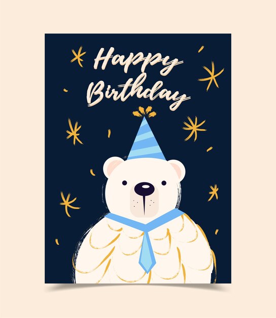 Tarjeta de felicitación de cumpleaños feliz decorada con oso