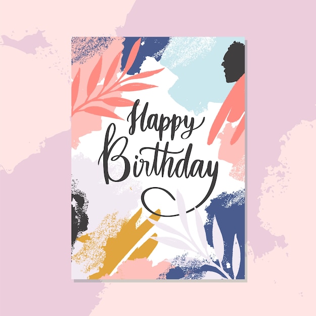 Tarjeta de felicitación de cumpleaños con letras pintadas a mano