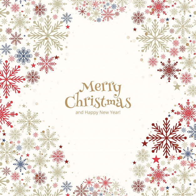 Tarjeta de felicitación decorativa colorida de los copos de nieve de Navidad