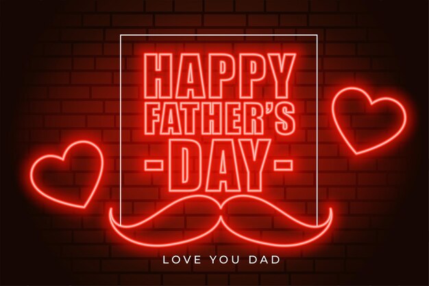Tarjeta de felicitación del día del padre de estilo neón con corazones de amor