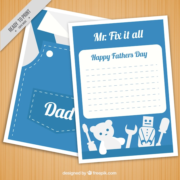 Vector gratuito tarjeta de felicitación del día del padre con juguetes en diseño plano