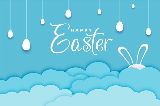 Tarjeta de felicitación del día de Pascua en estilo papel y color azul.
