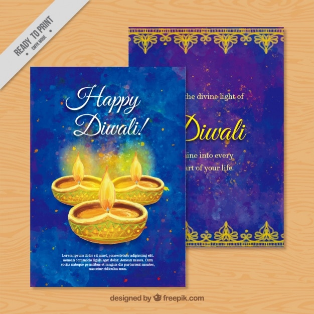 Vector gratuito tarjeta de felicitación de diwali en acuarela