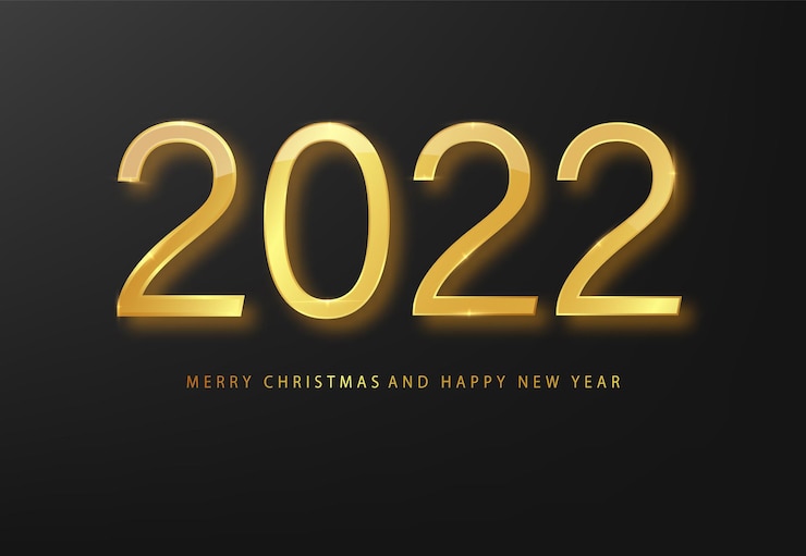 Vector gratuito tarjeta de felicitación de feliz año nuevo 2022 fondo dorado y negro. fondo negro de año nuevo. portada de diario comercial para 20221 con deseos. plantilla de diseño de folleto, tarjeta, banner