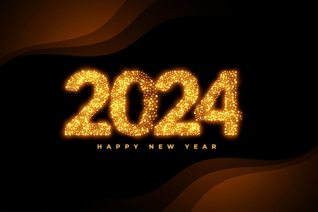 Tarjeta de felicitación de feliz año nuevo 2024 con vector de efecto brillante dorado